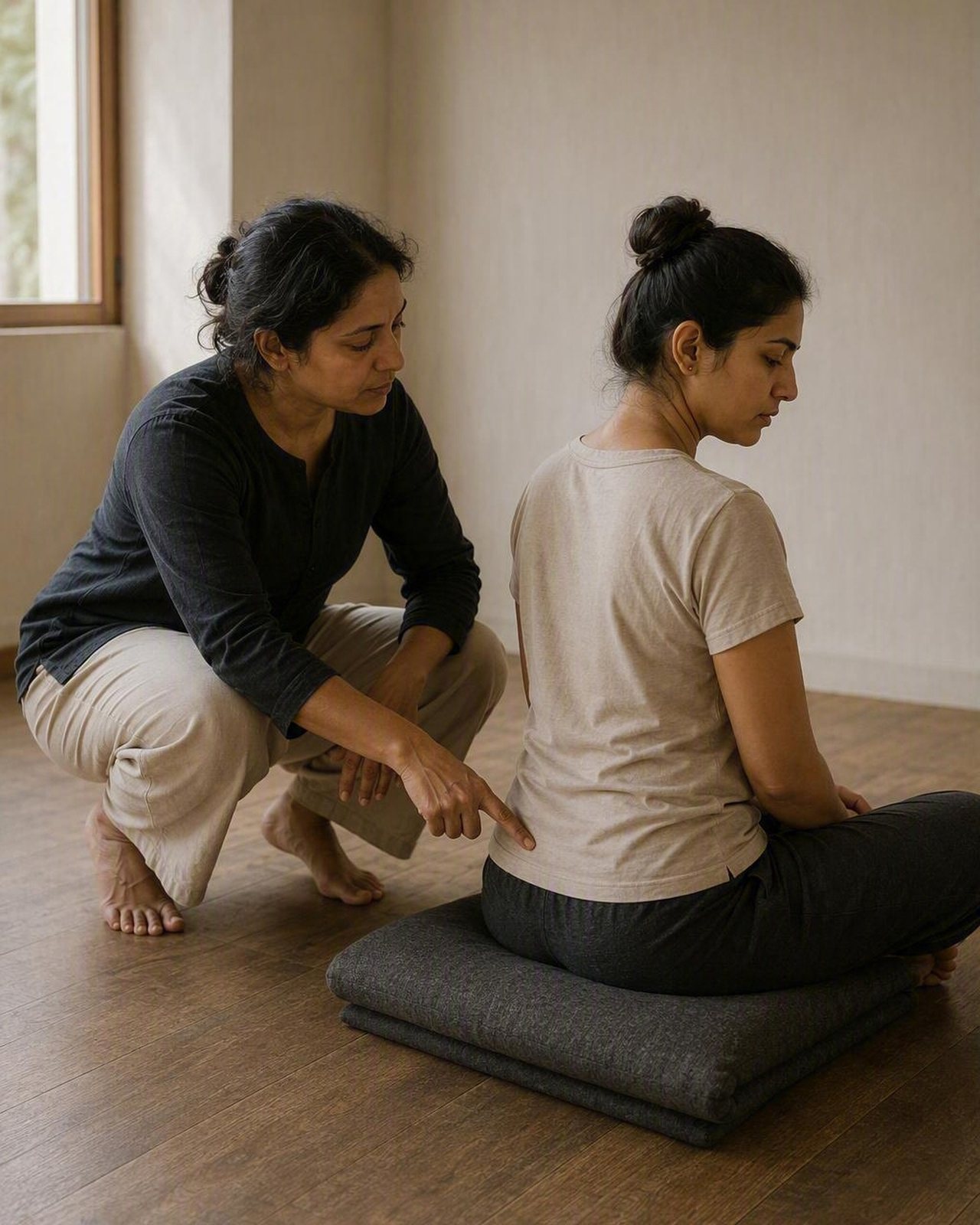 A beginner being taught